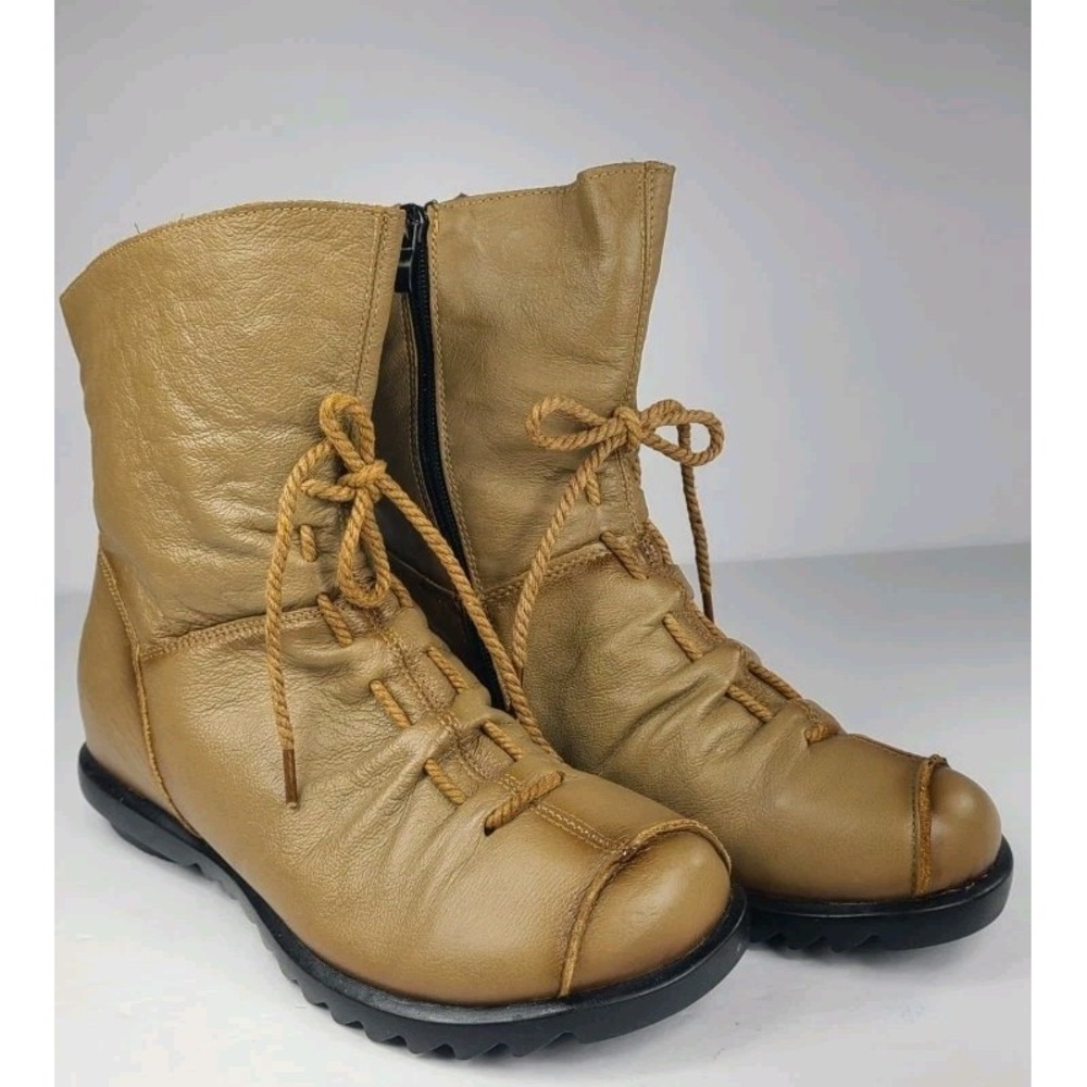 Leather Boots Womens 9 Side Zip Rope Laces Artisan Lug Sole Cosplay Costume